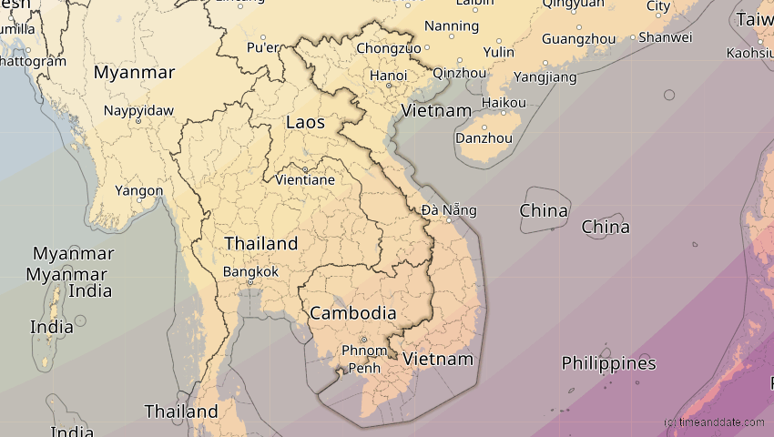 A map of Vietnam, showing the path of the 20. Apr 2042 Totale Sonnenfinsternis