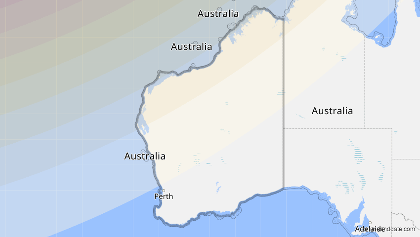 A map of Western Australia, Australien, showing the path of the 20. Apr 2042 Totale Sonnenfinsternis