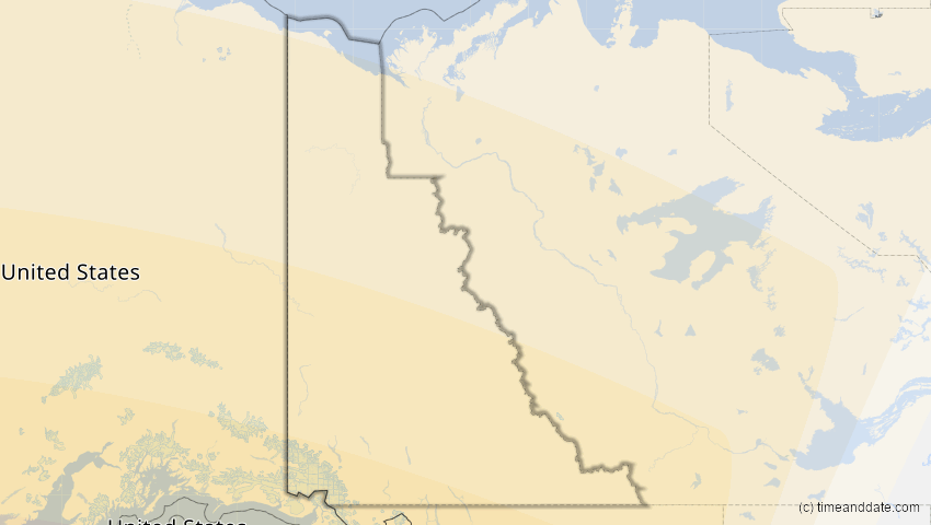 A map of Yukon, Kanada, showing the path of the 19. Apr 2042 Totale Sonnenfinsternis