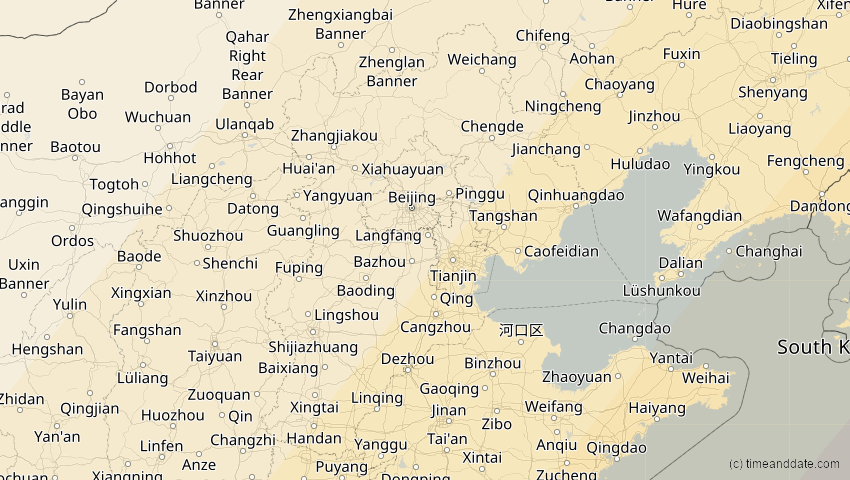 A map of Hebei, China, showing the path of the 20. Apr 2042 Totale Sonnenfinsternis