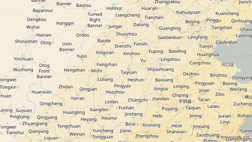 A map of Shanxi, China, showing the path of the 20. Apr 2042 Totale Sonnenfinsternis