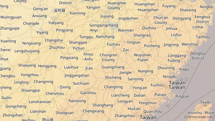A map of Jiangxi, China, showing the path of the 20. Apr 2042 Totale Sonnenfinsternis