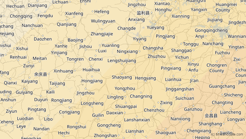 A map of Hunan, China, showing the path of the 20. Apr 2042 Totale Sonnenfinsternis
