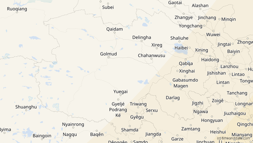 A map of Qinghai, China, showing the path of the 20. Apr 2042 Totale Sonnenfinsternis