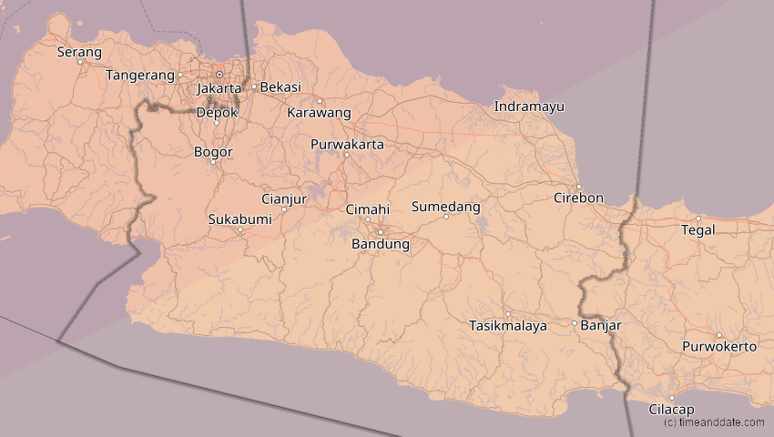 A map of Jawa Barat, Indonesien, showing the path of the 20. Apr 2042 Totale Sonnenfinsternis