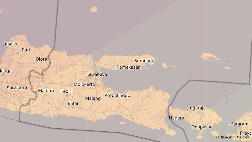 A map of Jawa Timur, Indonesien, showing the path of the 20. Apr 2042 Totale Sonnenfinsternis