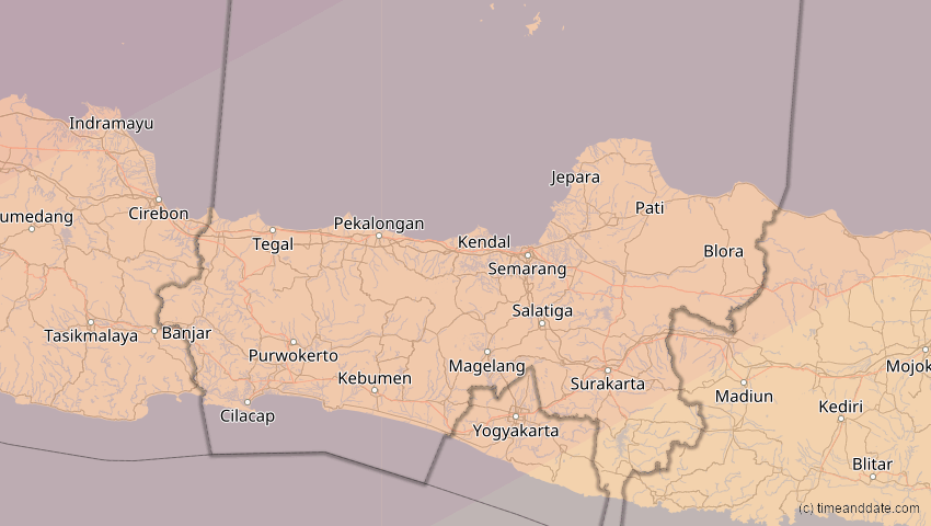 A map of Jawa Tengah, Indonesien, showing the path of the 20. Apr 2042 Totale Sonnenfinsternis