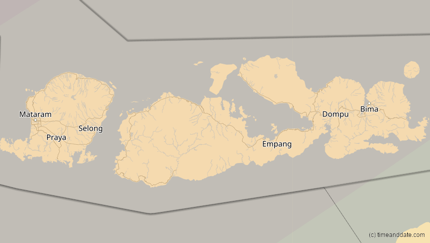 A map of Nusa Tenggara Barat, Indonesien, showing the path of the 20. Apr 2042 Totale Sonnenfinsternis