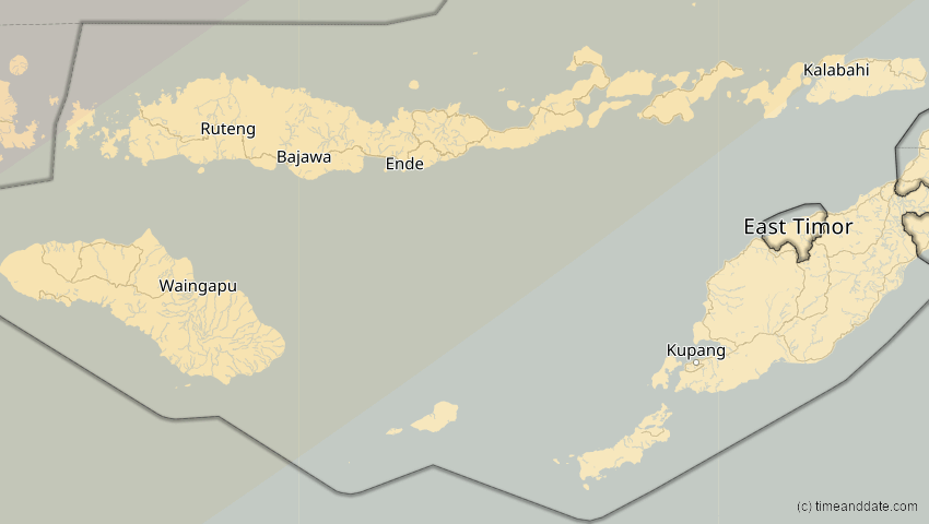 A map of Nusa Tenggara Timur, Indonesien, showing the path of the 20. Apr 2042 Totale Sonnenfinsternis
