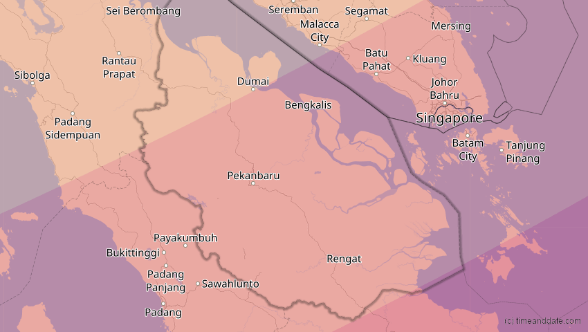 A map of Riau, Indonesien, showing the path of the 20. Apr 2042 Totale Sonnenfinsternis