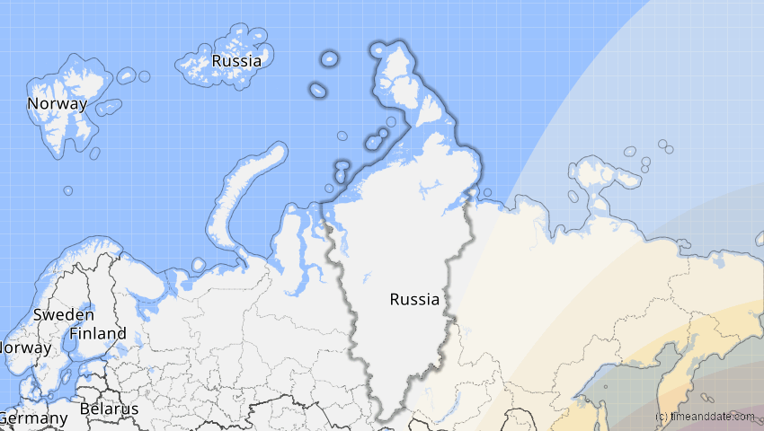 A map of Krasnojarsk, Russland, showing the path of the 20. Apr 2042 Totale Sonnenfinsternis