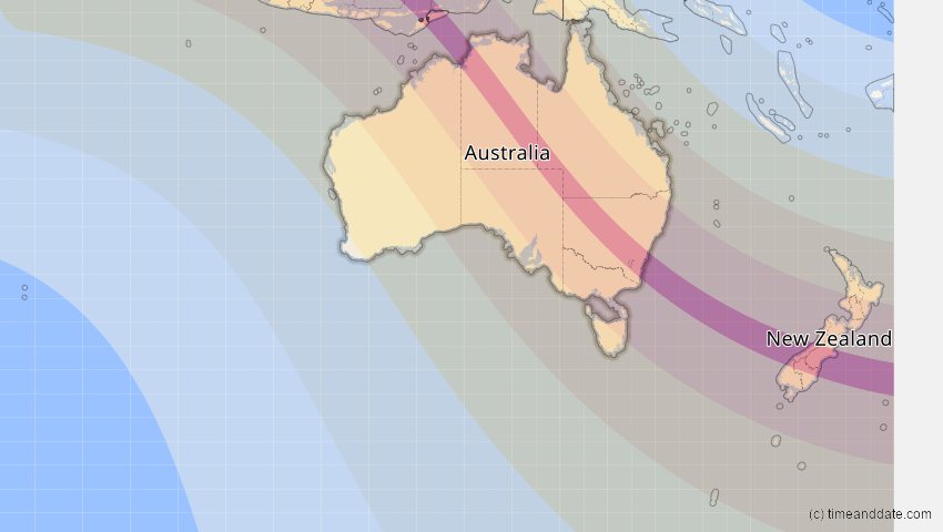 A map of Australien, showing the path of the 14. Okt 2042 Ringförmige Sonnenfinsternis