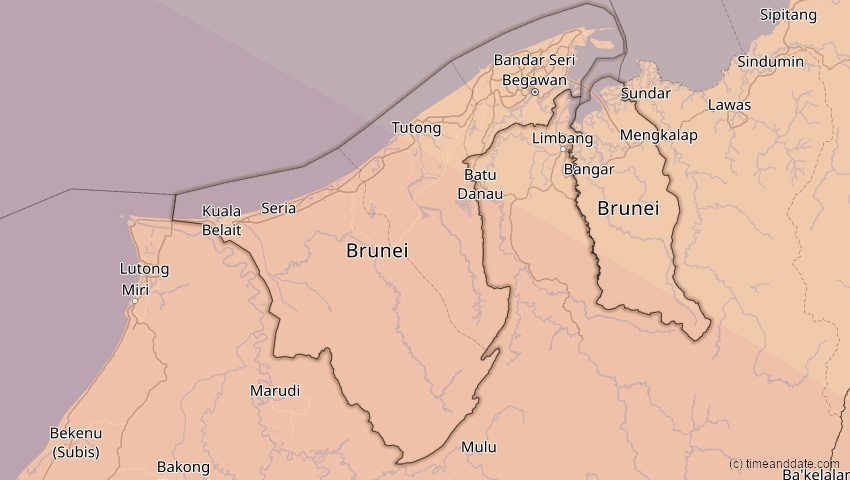 A map of Brunei, showing the path of the 14. Okt 2042 Ringförmige Sonnenfinsternis
