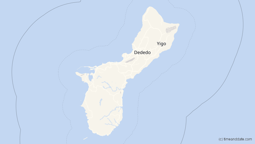 A map of Guam, showing the path of the 14. Okt 2042 Ringförmige Sonnenfinsternis