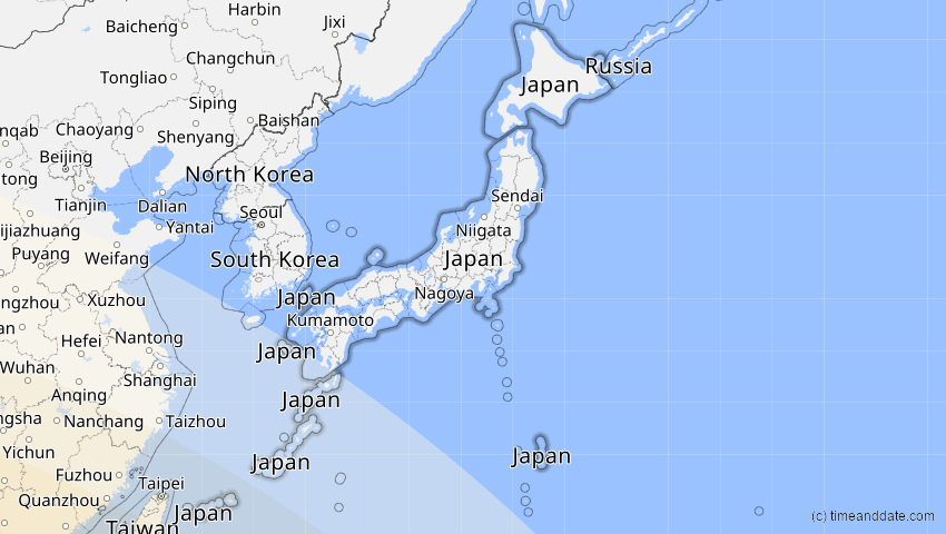 A map of Japan, showing the path of the 14. Okt 2042 Ringförmige Sonnenfinsternis