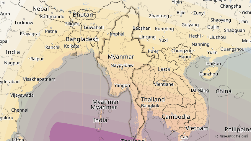 A map of Myanmar, showing the path of the 14. Okt 2042 Ringförmige Sonnenfinsternis