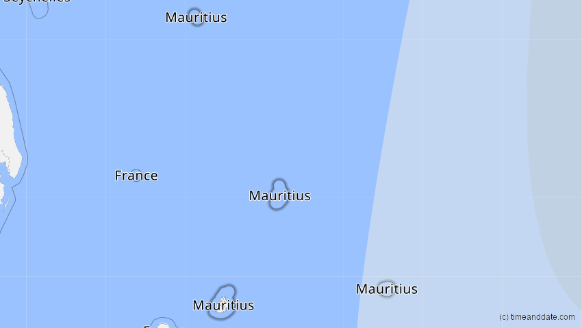 A map of Mauritius, showing the path of the 14. Okt 2042 Ringförmige Sonnenfinsternis