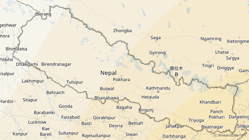 A map of Nepal, showing the path of the 14. Okt 2042 Ringförmige Sonnenfinsternis