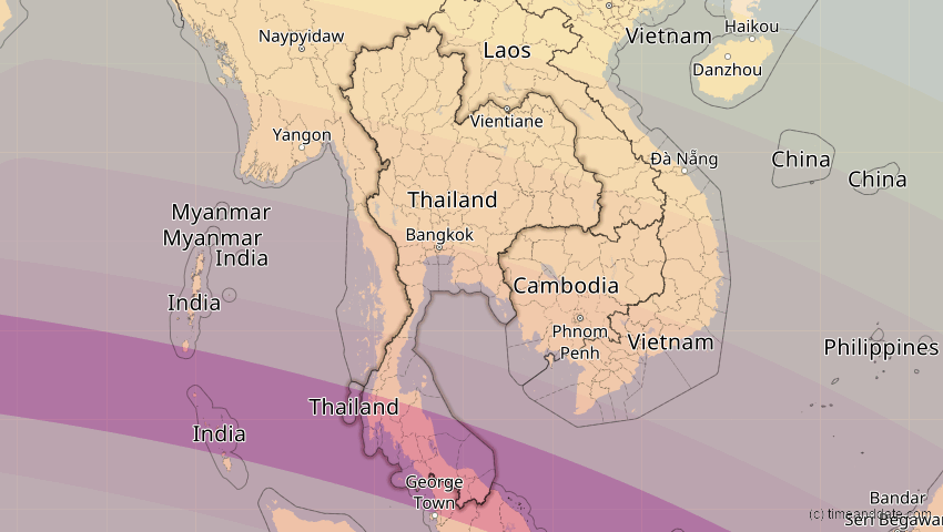 A map of Thailand, showing the path of the 14. Okt 2042 Ringförmige Sonnenfinsternis