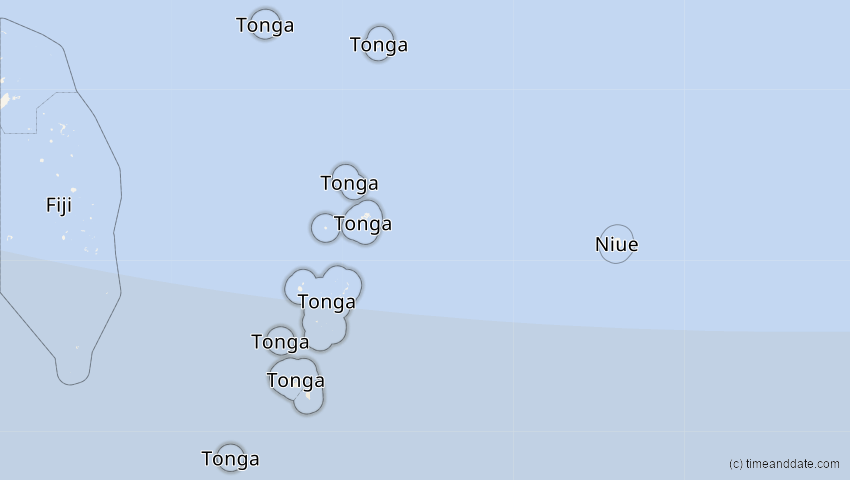 A map of Tonga, showing the path of the 14. Okt 2042 Ringförmige Sonnenfinsternis