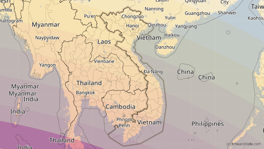A map of Vietnam, showing the path of the 14. Okt 2042 Ringförmige Sonnenfinsternis
