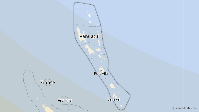 A map of Vanuatu, showing the path of the 14. Okt 2042 Ringförmige Sonnenfinsternis