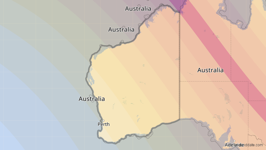 A map of Western Australia, Australien, showing the path of the 14. Okt 2042 Ringförmige Sonnenfinsternis