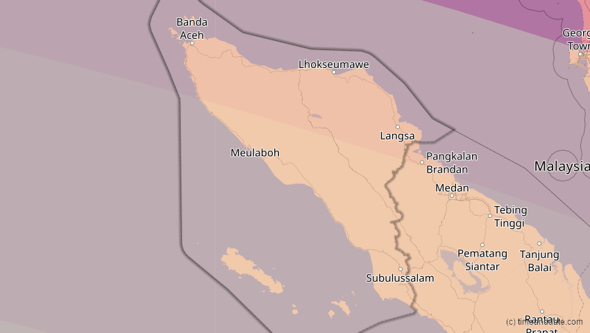 A map of Aceh, Indonesien, showing the path of the 14. Okt 2042 Ringförmige Sonnenfinsternis