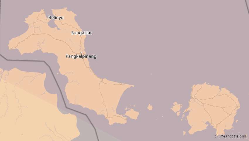 A map of Bangka-Belitung, Indonesien, showing the path of the 14. Okt 2042 Ringförmige Sonnenfinsternis
