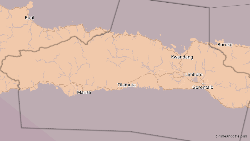 A map of Gorontalo, Indonesien, showing the path of the 14. Okt 2042 Ringförmige Sonnenfinsternis