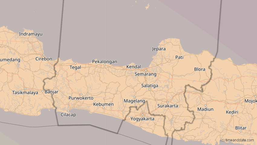 A map of Jawa Tengah, Indonesien, showing the path of the 14. Okt 2042 Ringförmige Sonnenfinsternis