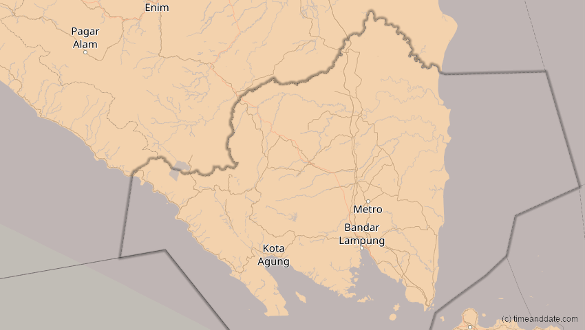 A map of Lampung, Indonesien, showing the path of the 14. Okt 2042 Ringförmige Sonnenfinsternis