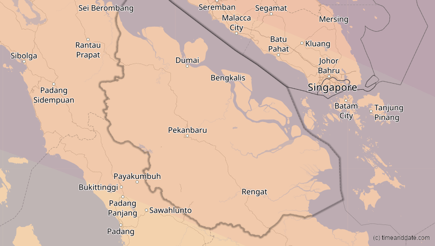 A map of Riau, Indonesien, showing the path of the 14. Okt 2042 Ringförmige Sonnenfinsternis