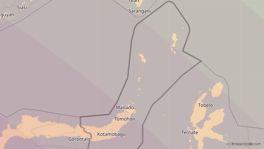 A map of Sulawesi Utara, Indonesien, showing the path of the 14. Okt 2042 Ringförmige Sonnenfinsternis