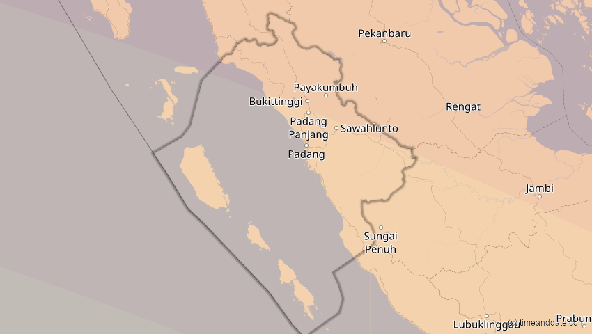 A map of Sumatera Barat, Indonesien, showing the path of the 14. Okt 2042 Ringförmige Sonnenfinsternis