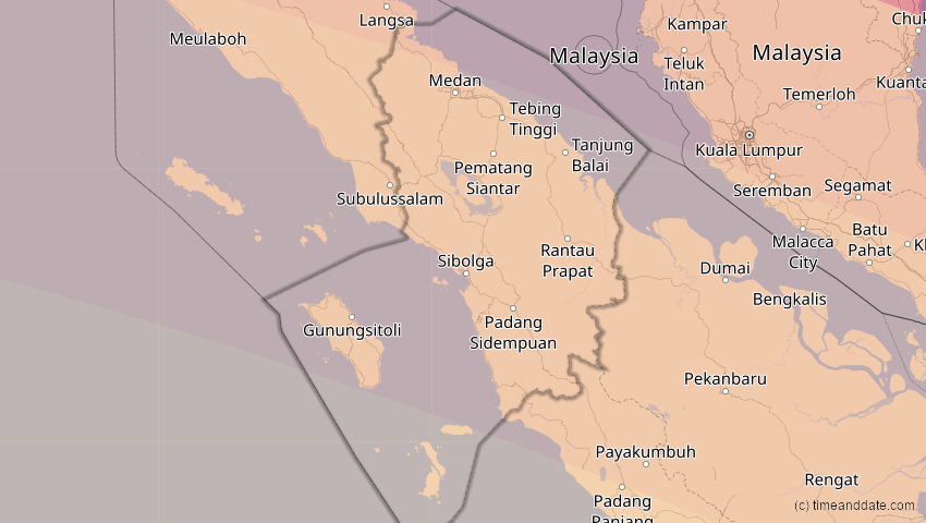 A map of Sumatera Utara, Indonesien, showing the path of the 14. Okt 2042 Ringförmige Sonnenfinsternis