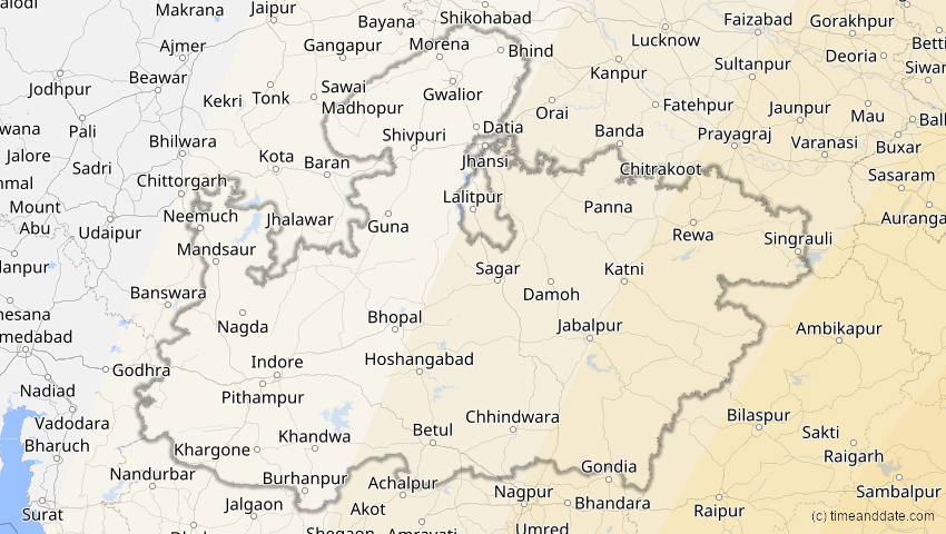 A map of Madhya Pradesh, Indien, showing the path of the 14. Okt 2042 Ringförmige Sonnenfinsternis