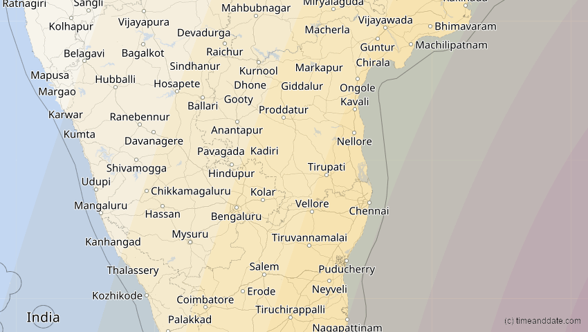 A map of Pondicherry, Indien, showing the path of the 14. Okt 2042 Ringförmige Sonnenfinsternis