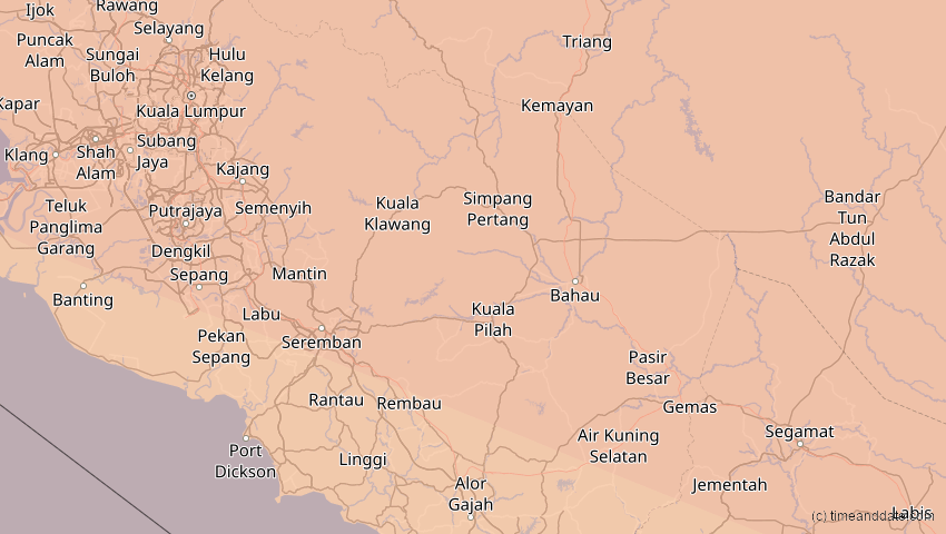 A map of Negeri Sembilan, Malaysia, showing the path of the 14. Okt 2042 Ringförmige Sonnenfinsternis