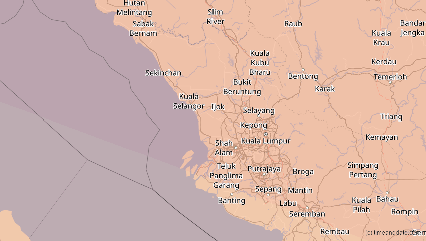 A map of Selangor, Malaysia, showing the path of the 14. Okt 2042 Ringförmige Sonnenfinsternis