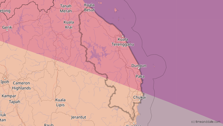 A map of Terengganu, Malaysia, showing the path of the 14. Okt 2042 Ringförmige Sonnenfinsternis