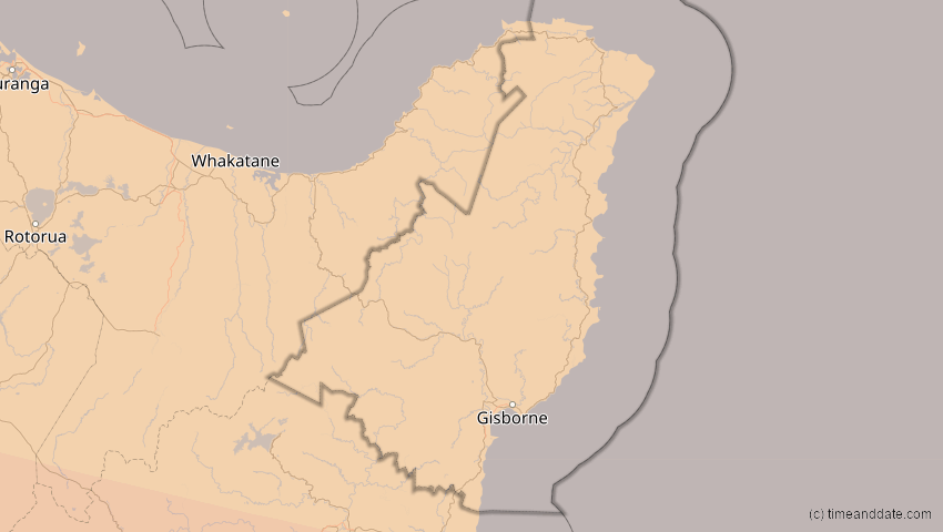 A map of Gisborne, Neuseeland, showing the path of the 14. Okt 2042 Ringförmige Sonnenfinsternis