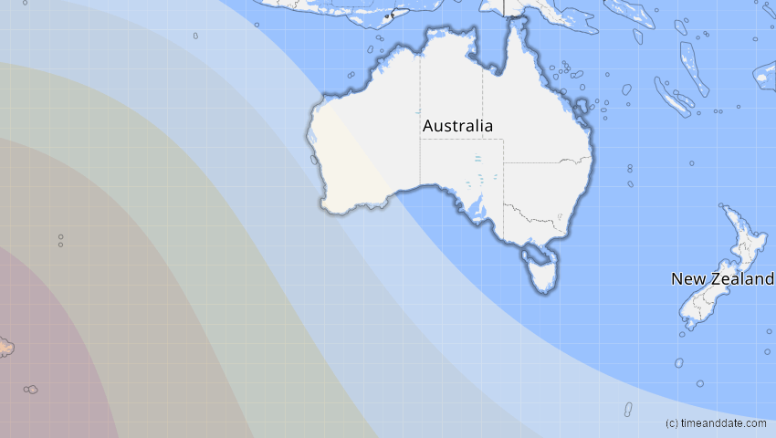 A map of Australien, showing the path of the 3. Okt 2043 Ringförmige Sonnenfinsternis