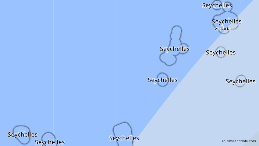 A map of Seychellen, showing the path of the 3. Okt 2043 Ringförmige Sonnenfinsternis