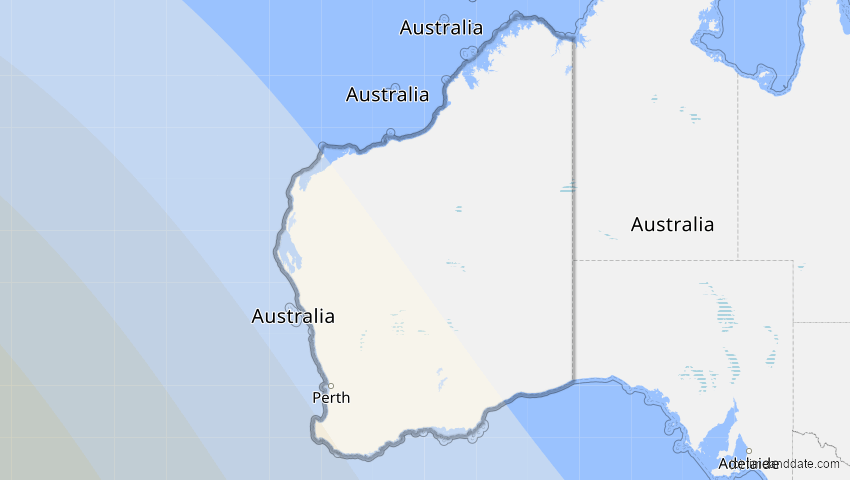 A map of Western Australia, Australien, showing the path of the 3. Okt 2043 Ringförmige Sonnenfinsternis