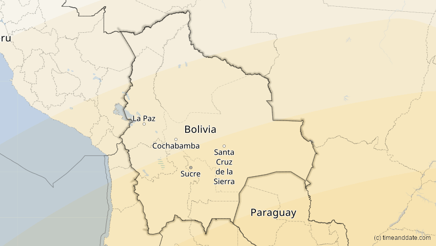 A map of Bolivien, showing the path of the 28. Feb 2044 Ringförmige Sonnenfinsternis