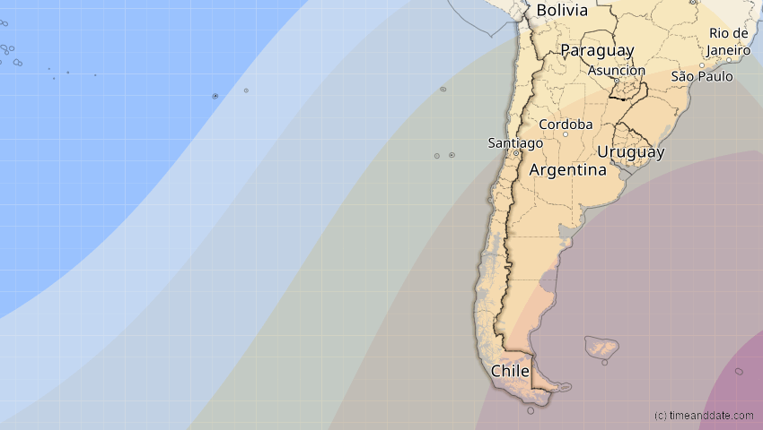 A map of Chile, showing the path of the 28. Feb 2044 Ringförmige Sonnenfinsternis