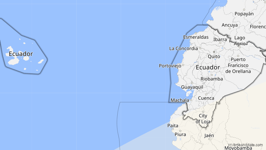 A map of Ecuador, showing the path of the 28. Feb 2044 Ringförmige Sonnenfinsternis