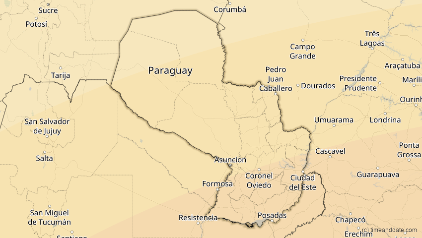 A map of Paraguay, showing the path of the 28. Feb 2044 Ringförmige Sonnenfinsternis