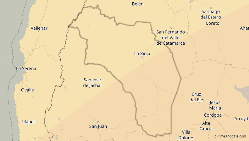 A map of Rioja, Argentinien, showing the path of the 28. Feb 2044 Ringförmige Sonnenfinsternis